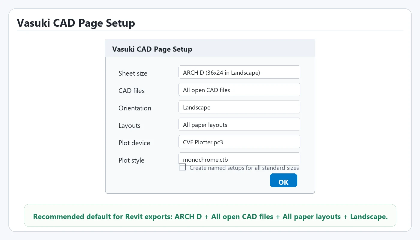 Vasuki CAD page setup workspace