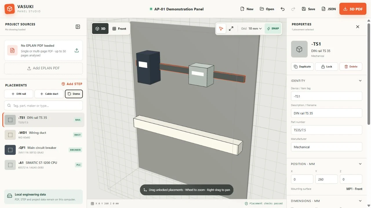 Vasuki Panel Studio real 3D electrical panel workspace